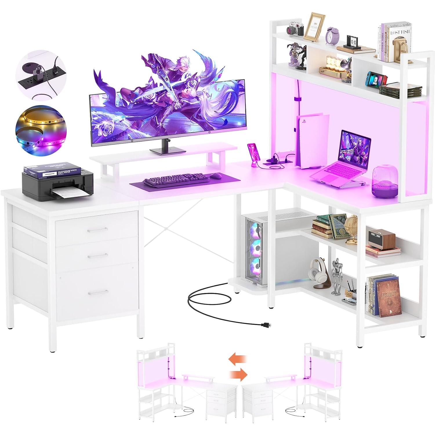 Office Furniture Outlet - L Shaped Gaming Desk with Hutch,