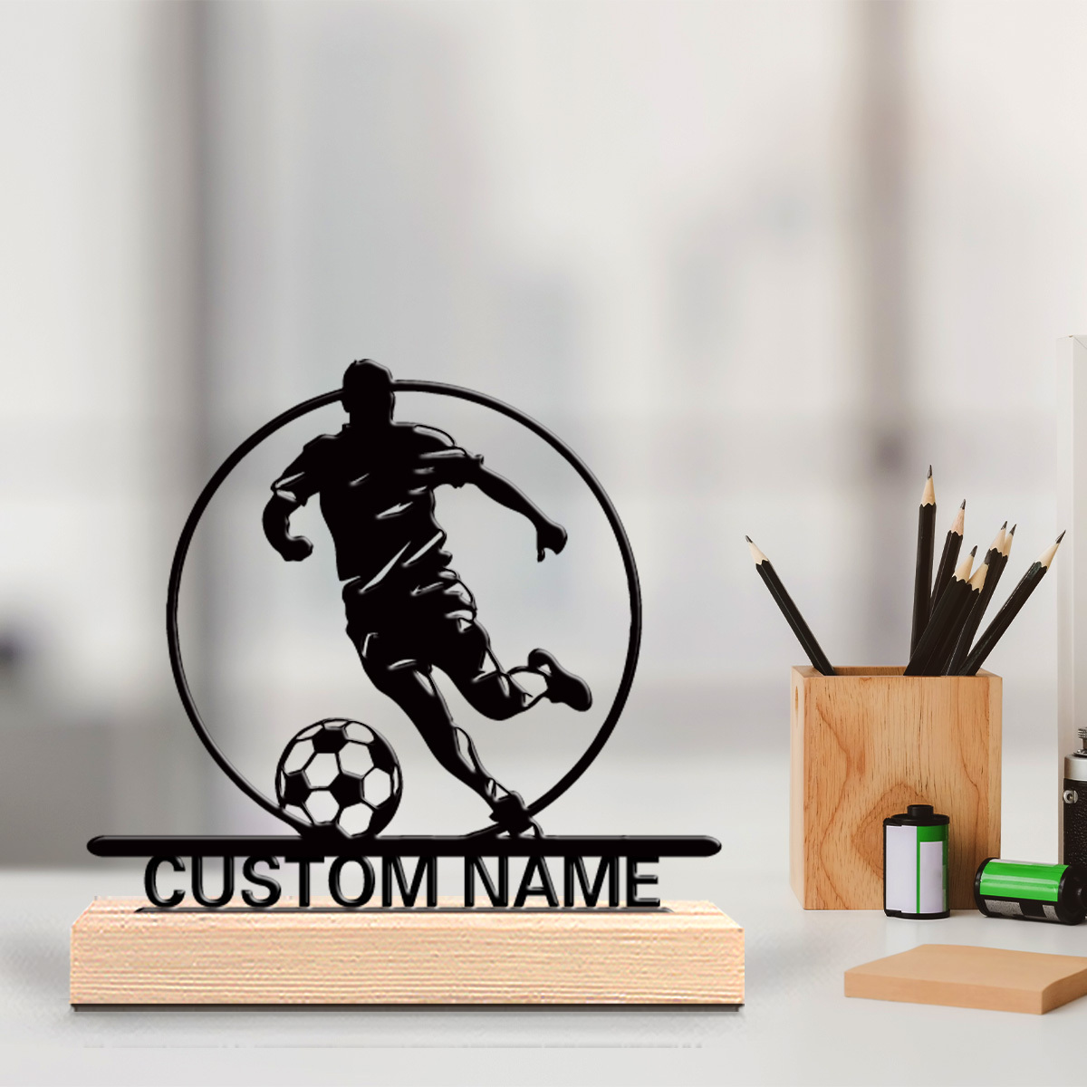 Office Furniture Table - Custom Soccer Player Metal Statue with