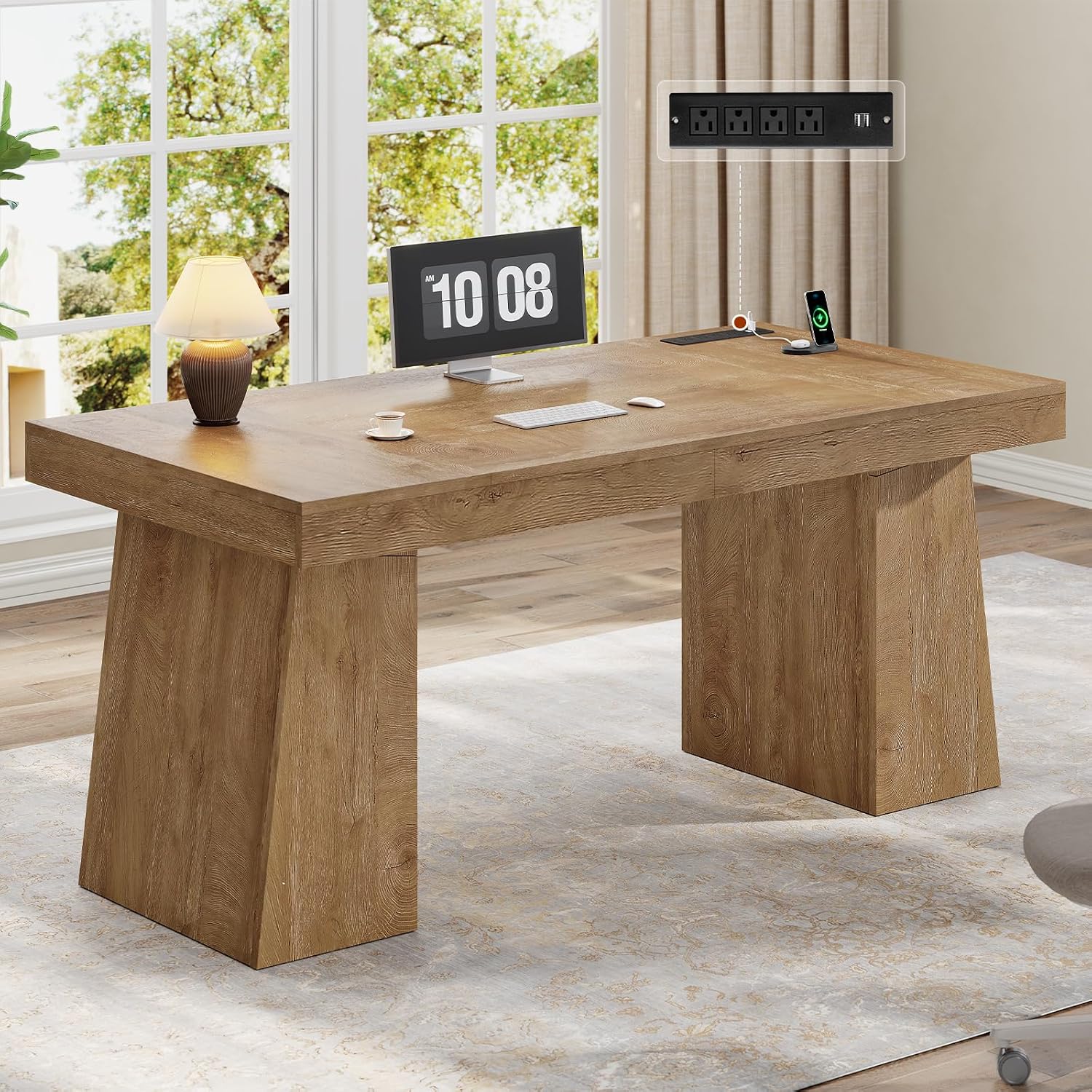 Office Furniture Outlet - 55.9in Executive Desk with Power Outlets