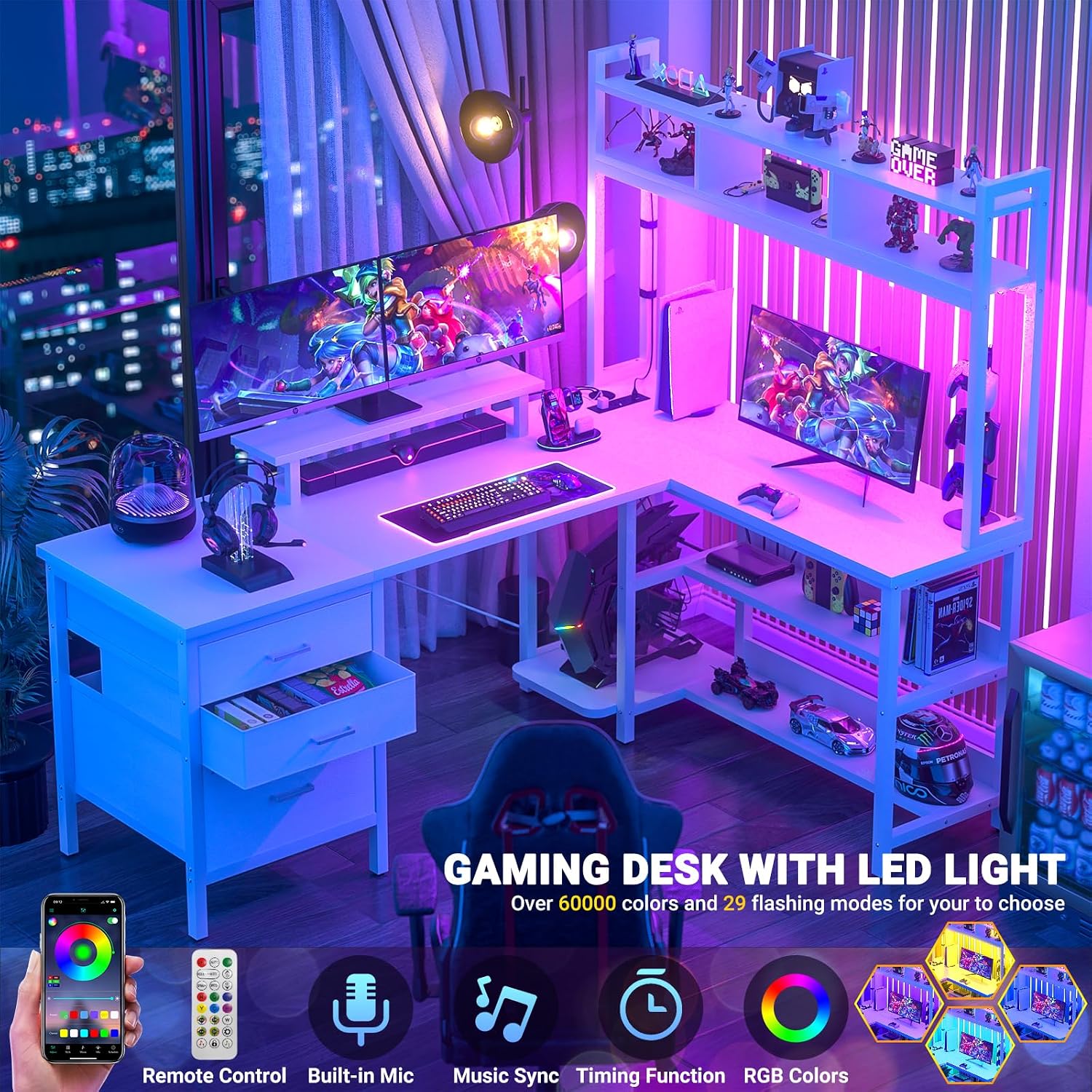 L Shaped Gaming Desk with Hutc - Office Furniture Outlet review and price
